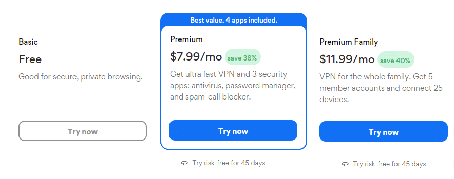 Select your VPN plan
