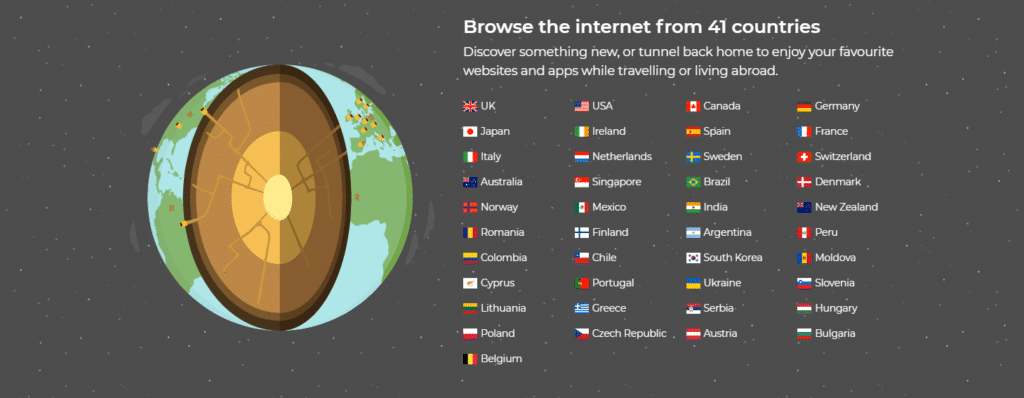 Browse the internet from 41 countries
