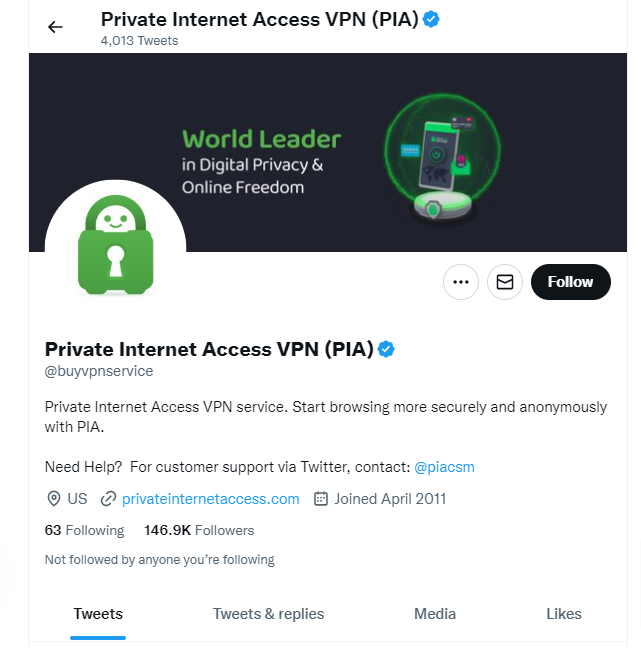 Private Internet Access Twitter